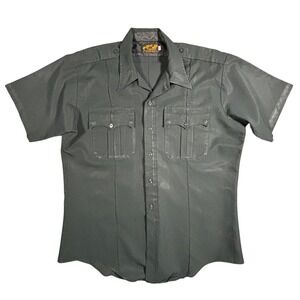 Mr Marti "Century 21" Vintage Short Sleeve WorkShirt Green Polyester Size 17 1/2